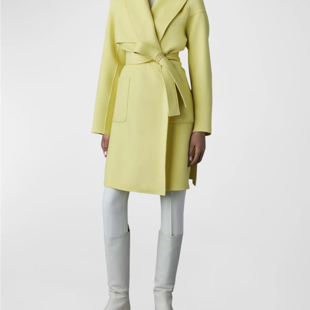 Mackage Thalia Double Face Tie Waist Wool Coat in Pale Lime